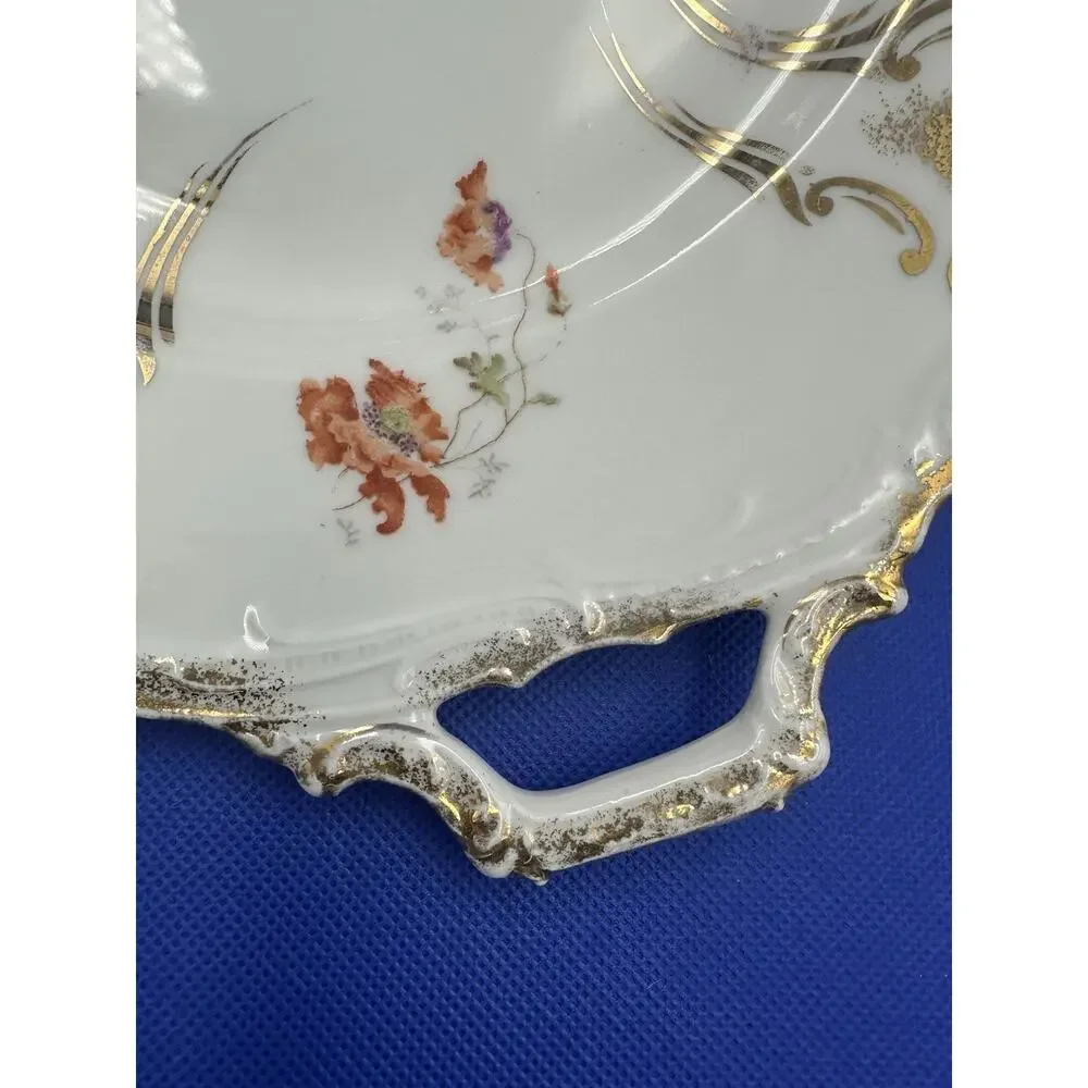 Vintage KPM Germany Porcelain‎ Cake Plate 428 Floral Gold Trim Handles 12”